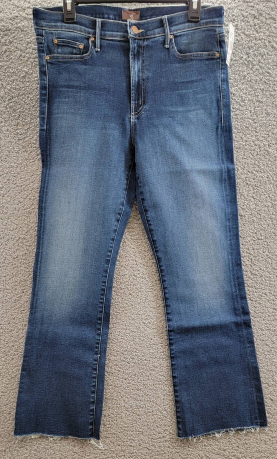MOTHER The Outsider High Rise Ankle Fray Flare Jeans Women's 32 Uncharted Button