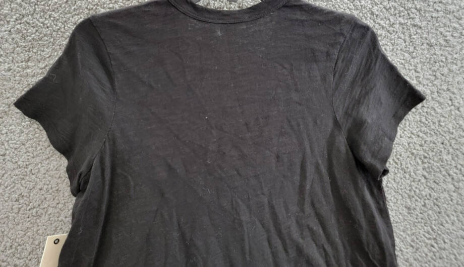 Wilt Boxy Mixed Media Hem Tee Women's XS Black Round Neck Short Sleeve Pullover