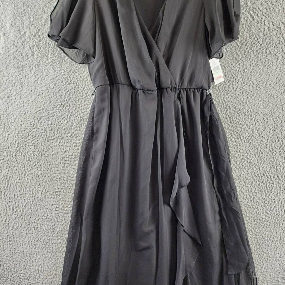 SLNY Fashions Ruffled Wrap Dress Women's 8 Black Surplice V-Neck Tie Waist S/S