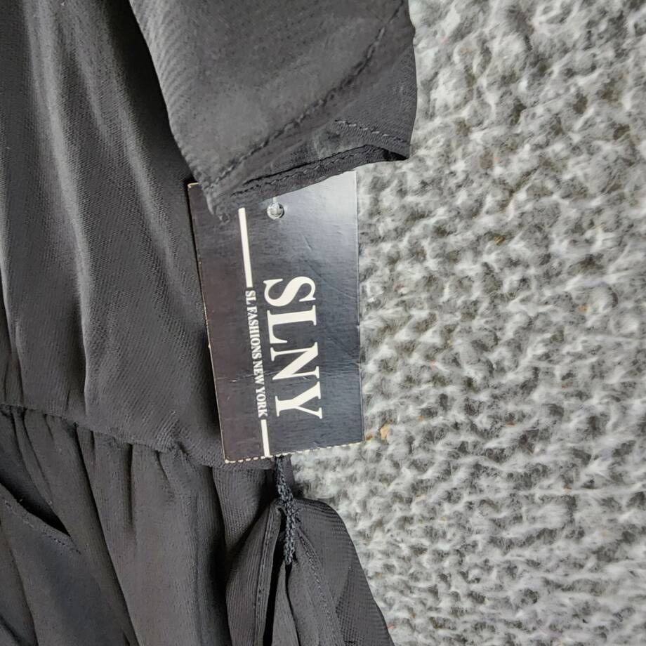 SLNY Fashions Ruffled Wrap Dress Women's 8 Black Surplice V-Neck Tie Waist S/S