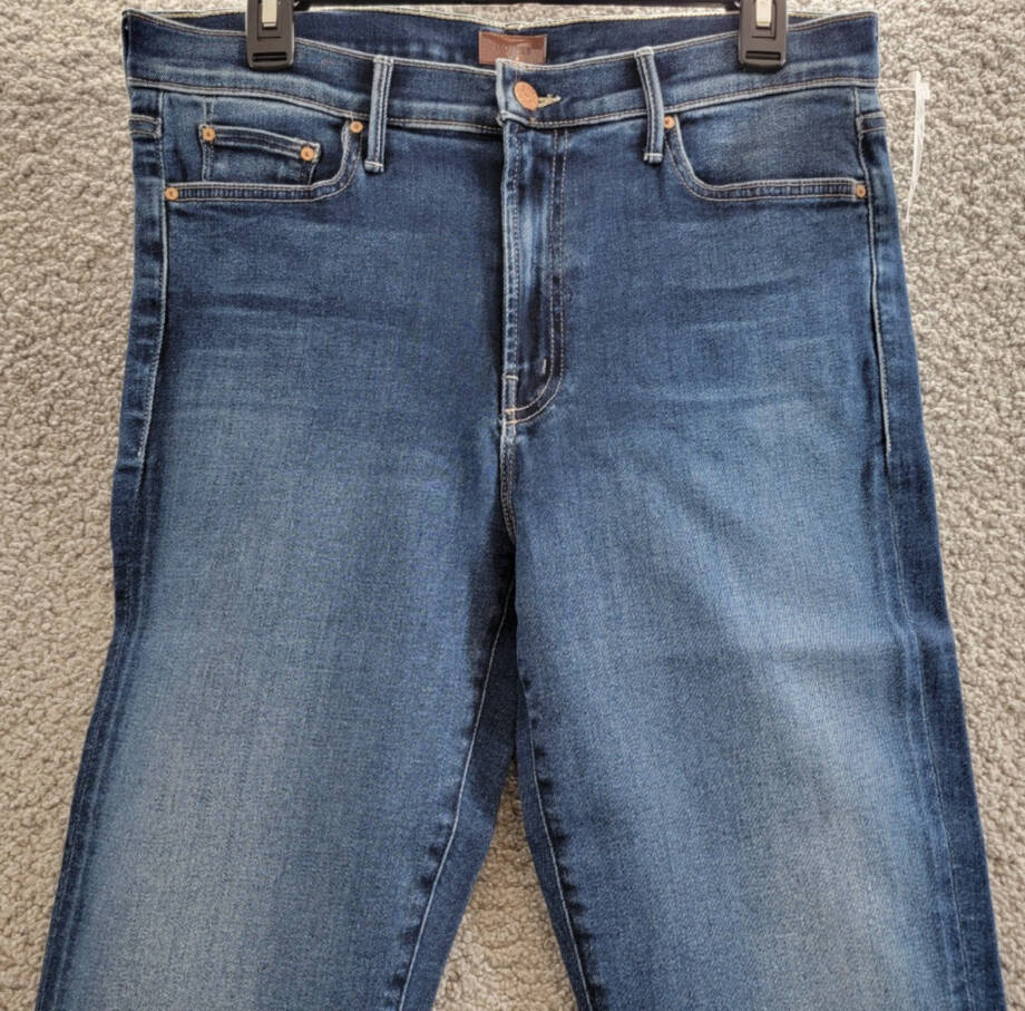 MOTHER The Outsider High Rise Ankle Fray Flare Jeans Women's 32 Uncharted Button