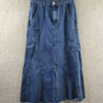 Gracia Front Slit Long Denim Skirt Women's M Blue Heather Side Pocket Button Zip
