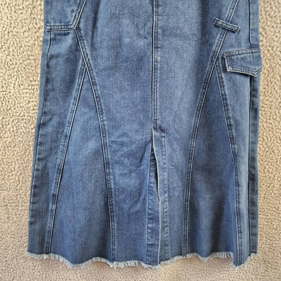 Gracia Front Slit Long Denim Skirt Women's M Blue Heather Side Pocket Button Zip