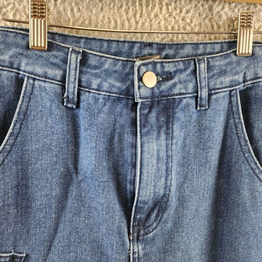Gracia Front Slit Long Denim Skirt Women's M Blue Heather Side Pocket Button Zip
