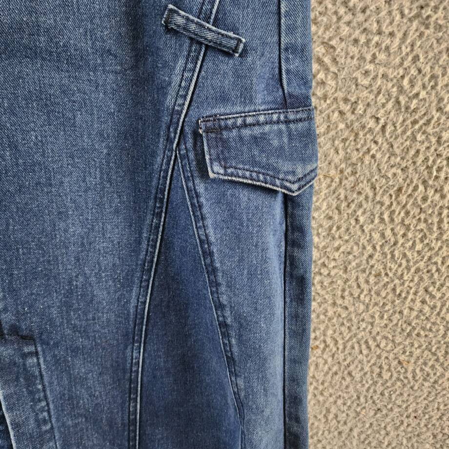 Gracia Front Slit Long Denim Skirt Women's M Blue Heather Side Pocket Button Zip