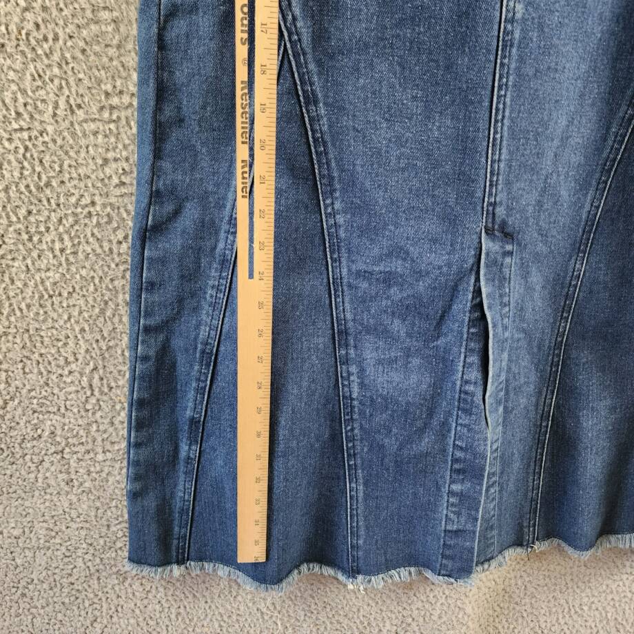 Gracia Front Slit Long Denim Skirt Women's M Blue Heather Side Pocket Button Zip