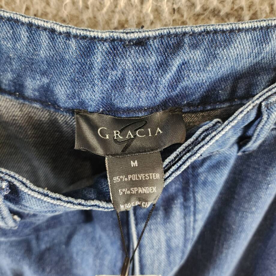 Gracia Front Slit Long Denim Skirt Women's M Blue Heather Side Pocket Button Zip