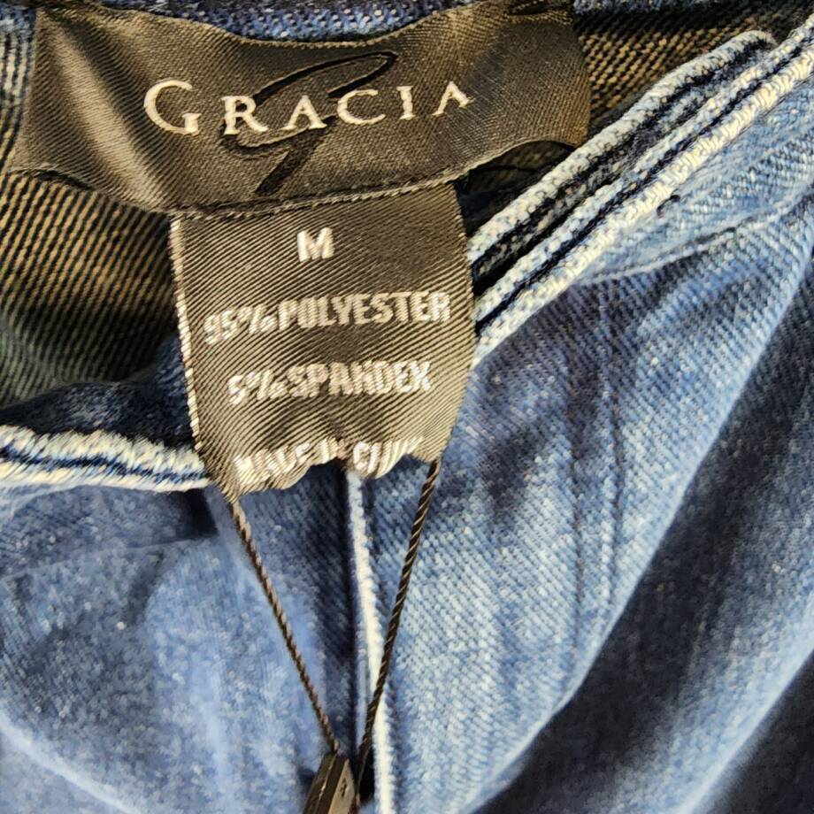 Gracia Front Slit Long Denim Skirt Women's M Blue Heather Side Pocket Button Zip