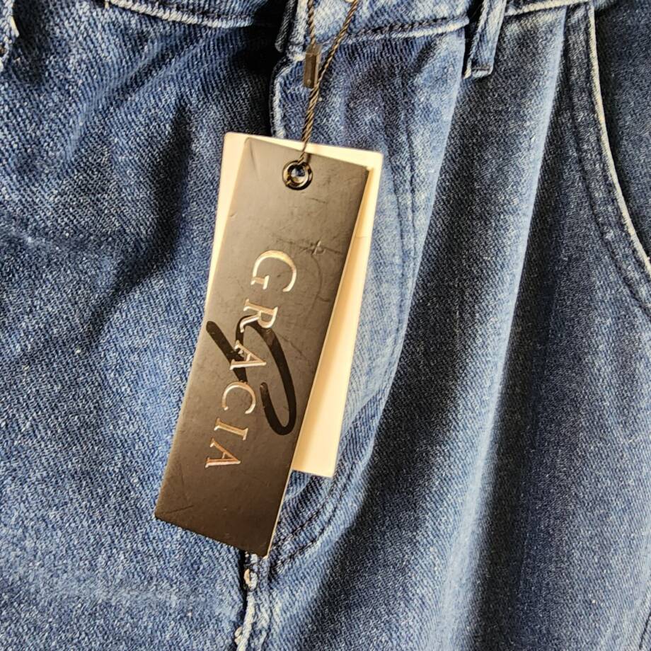 Gracia Front Slit Long Denim Skirt Women's M Blue Heather Side Pocket Button Zip