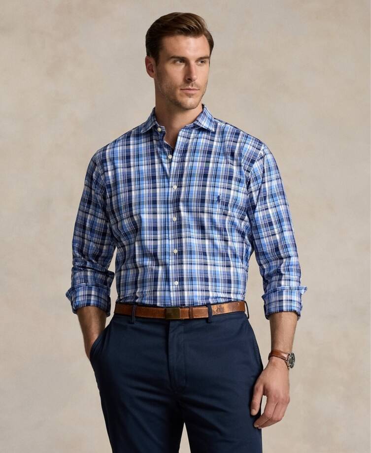 Polo Ralph Lauren Big & Tall Plaid Stretch Poplin Shirt Men's 3XB Blue Multi