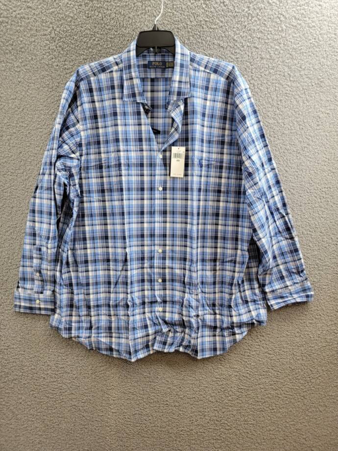 Polo Ralph Lauren Big & Tall Plaid Stretch Poplin Shirt Men's 3XB Blue Multi