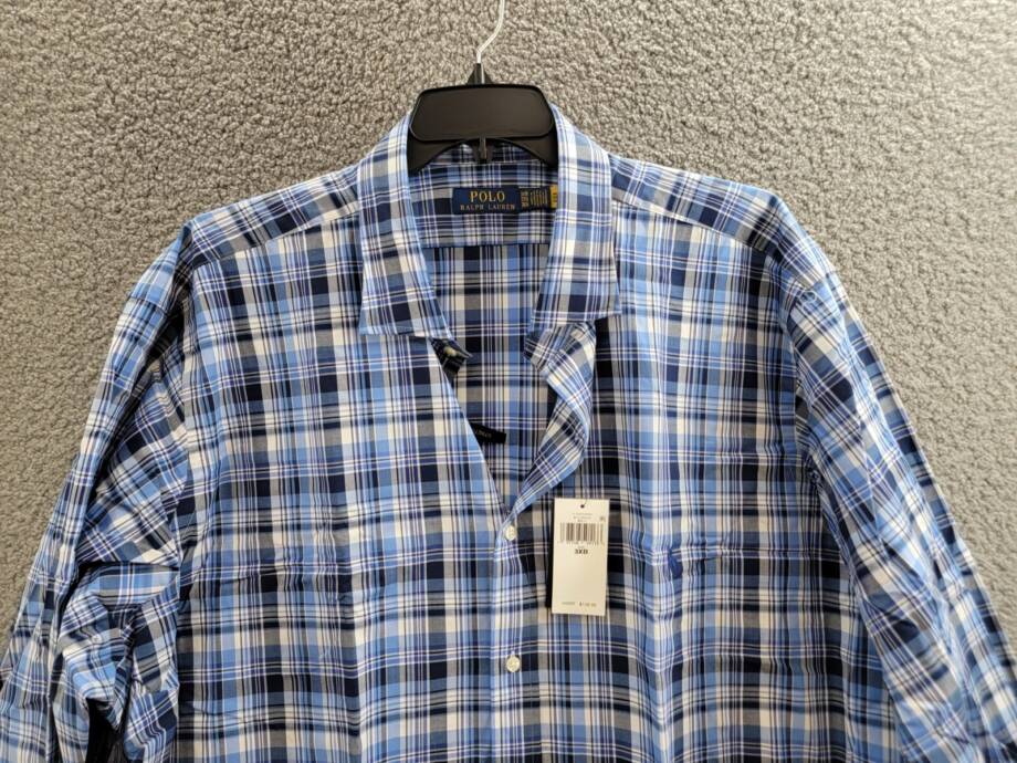 Polo Ralph Lauren Big & Tall Plaid Stretch Poplin Shirt Men's 3XB Blue Multi