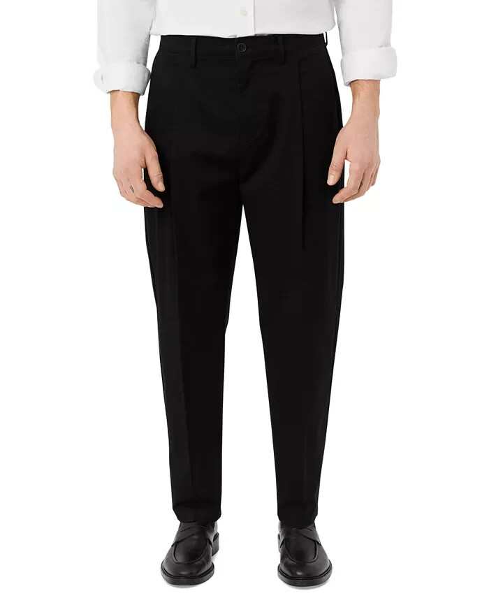 Frank And Oak Relaxed-Fit Pleated Tapered Chinos Men's 34 Black Button Zipped