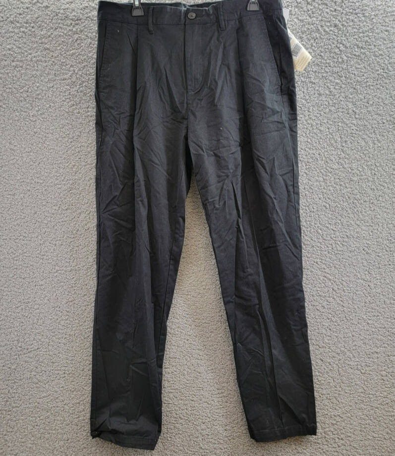Frank And Oak Relaxed-Fit Pleated Tapered Chinos Men's 34 Black Button Zipped