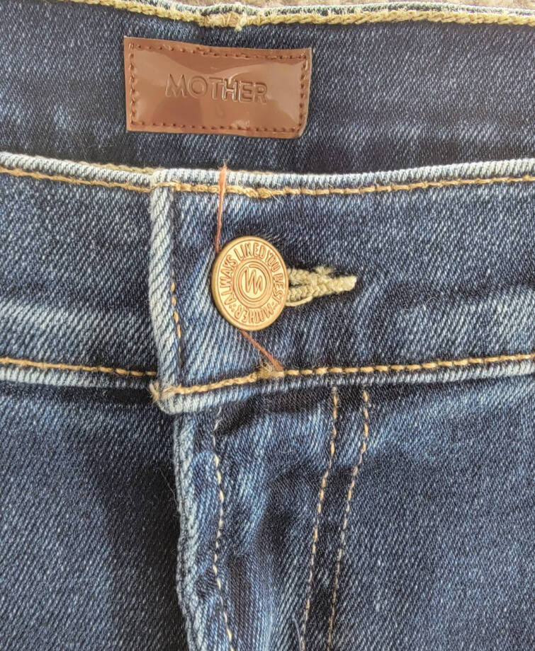 MOTHER The Outsider High Rise Ankle Fray Flare Jeans Women's 32 Uncharted Button