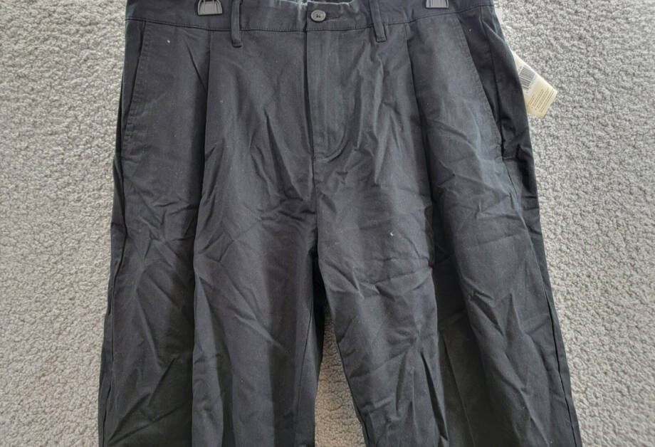 Frank And Oak Relaxed-Fit Pleated Tapered Chinos Men's 34 Black Button Zipped