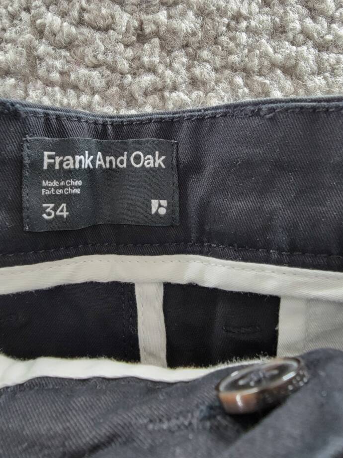 Frank And Oak Relaxed-Fit Pleated Tapered Chinos Men's 34 Black Button Zipped