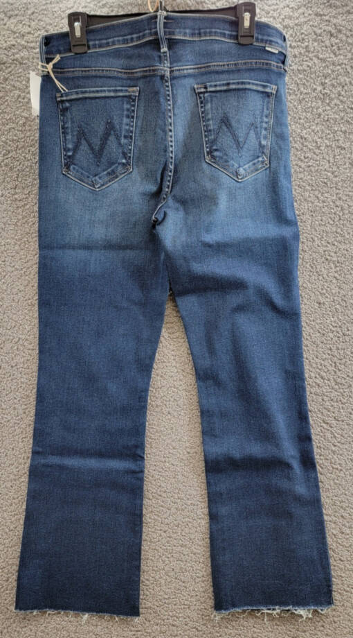 MOTHER The Outsider High Rise Ankle Fray Flare Jeans Women's 32 Uncharted Button