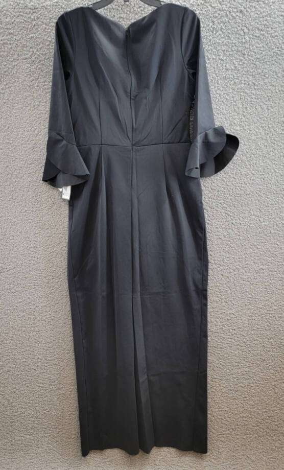 Betsy & Adam Ruffled-Trim Surplice Gown Women's 12 Black Back Zip Long Sleeve