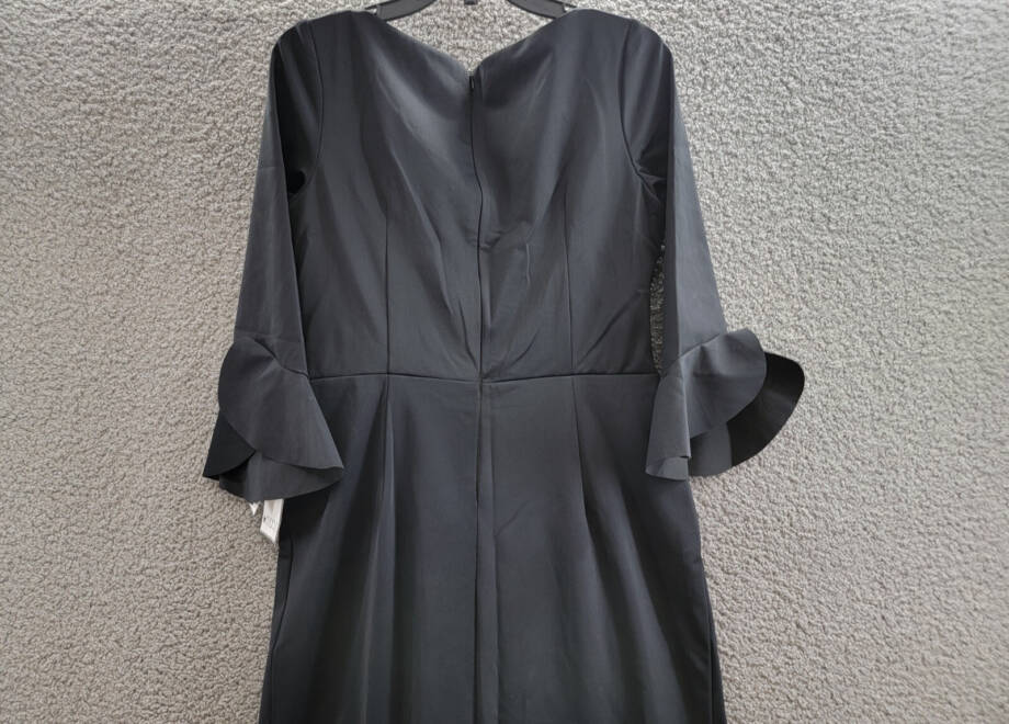 Betsy & Adam Ruffled-Trim Surplice Gown Women's 12 Black Back Zip Long Sleeve