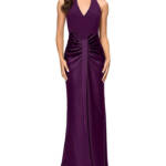 AQUA Halter Mixed Media Gown Women's 10 Purple Drape Front Tie Zip Back Closure