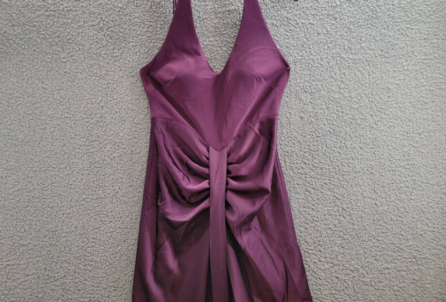 AQUA Halter Mixed Media Gown Women's 10 Purple Drape Front Tie Zip Back Closure