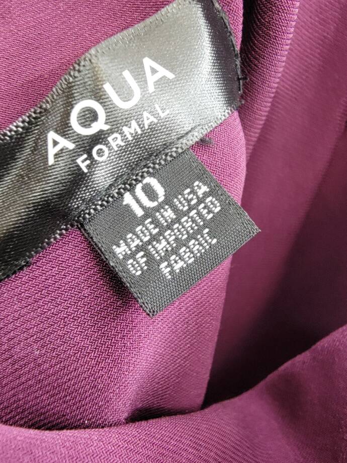 AQUA Halter Mixed Media Gown Women's 10 Purple Drape Front Tie Zip Back Closure