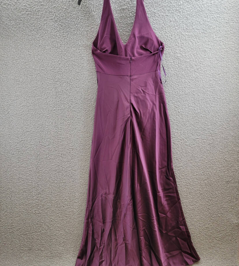 AQUA Halter Mixed Media Gown Women's 10 Purple Drape Front Tie Zip Back Closure