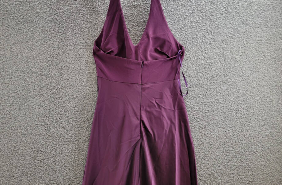 AQUA Halter Mixed Media Gown Women's 10 Purple Drape Front Tie Zip Back Closure