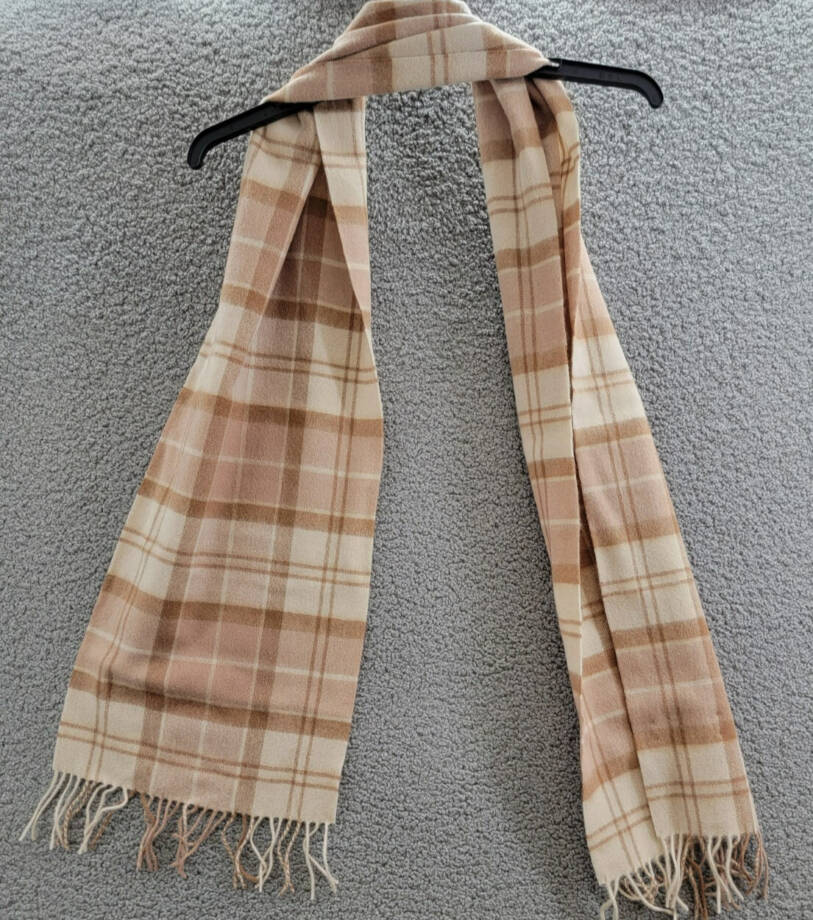 Barbour Aubrey Beanie & Tartan Scarf Set Women's OS Camel Wool Blend Fringe Edge