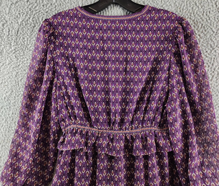 Max Studio Floral 3/4 Balloon Sleeve Dress Women's S Purple Multi V-Neckline