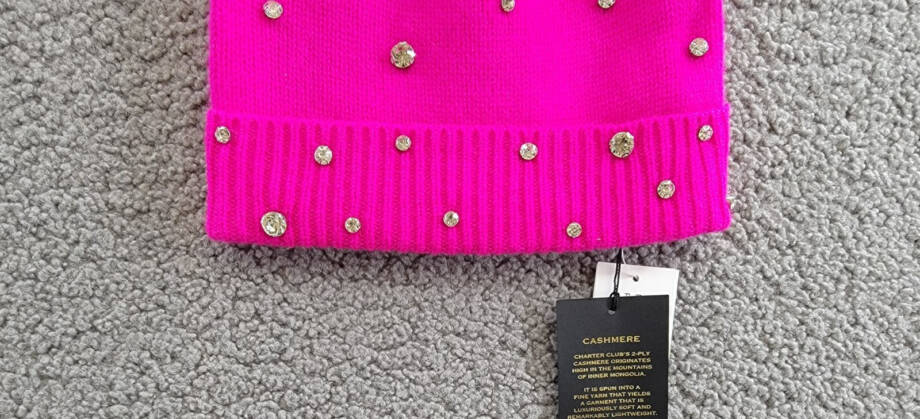 Charter Club Cashmere Embellished Cuffed Beanie Women's One Size Fierce Pink