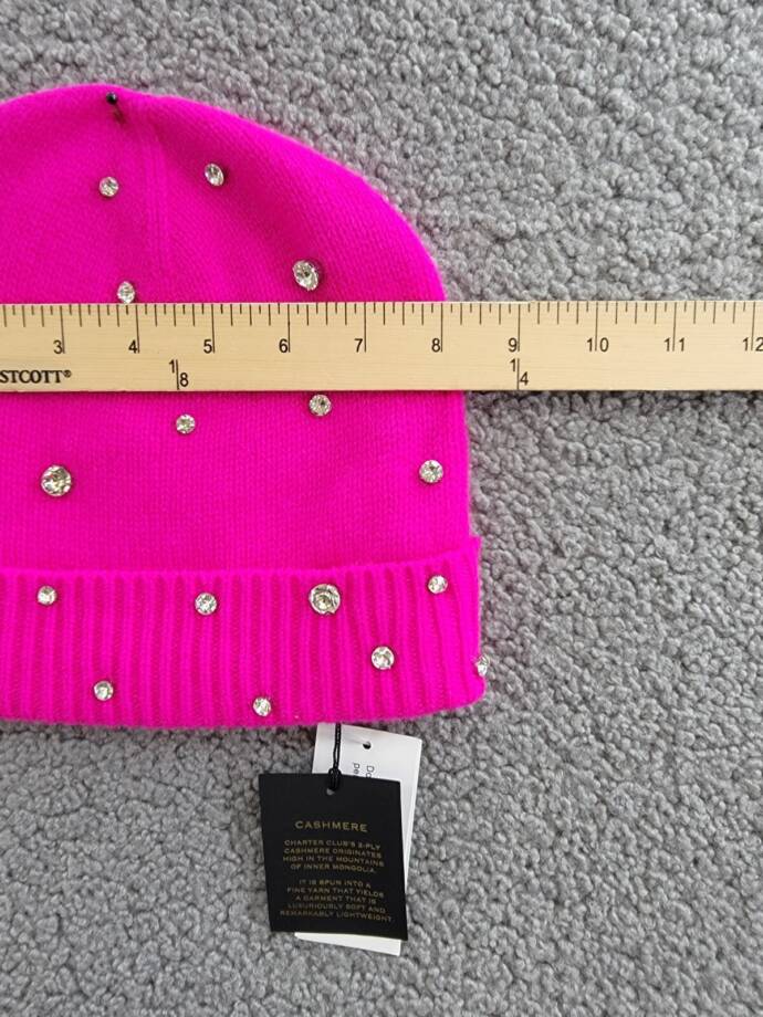 Charter Club Cashmere Embellished Cuffed Beanie Women's One Size Fierce Pink