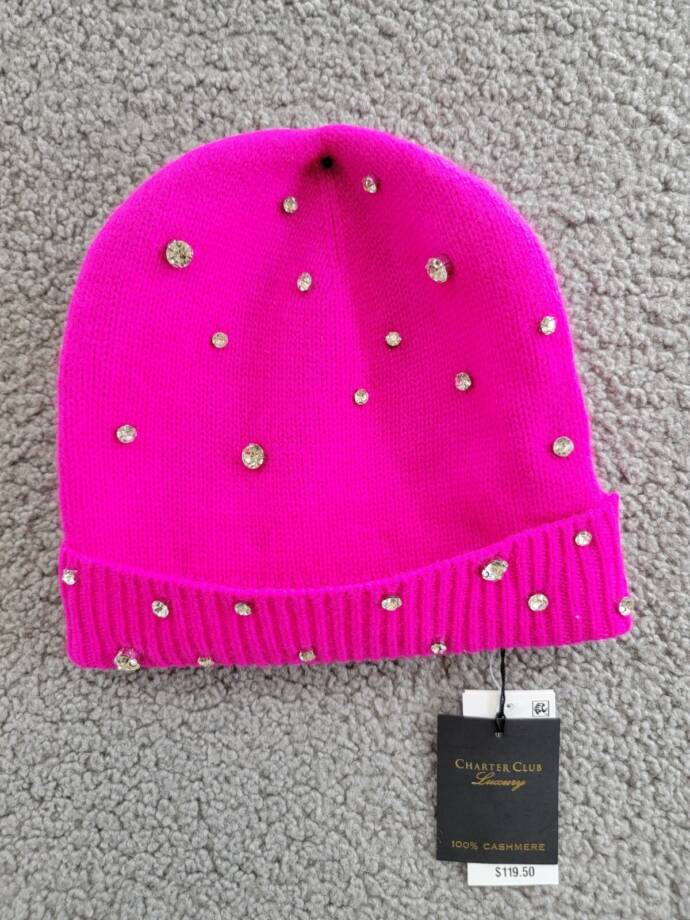 Charter Club Cashmere Embellished Cuffed Beanie Women's One Size Fierce Pink