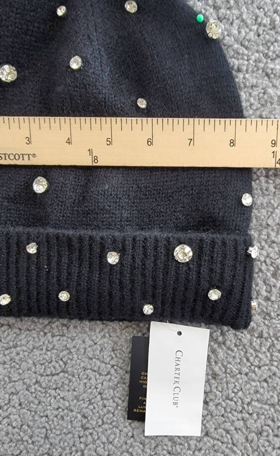 Charter Club Cashmere Embellished Cuffed Beanie Women's One Size Classic Black~