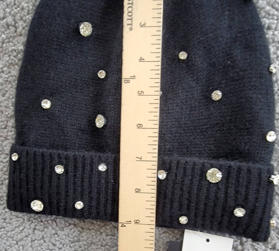 Charter Club Cashmere Embellished Cuffed Beanie Women's One Size Classic Black~