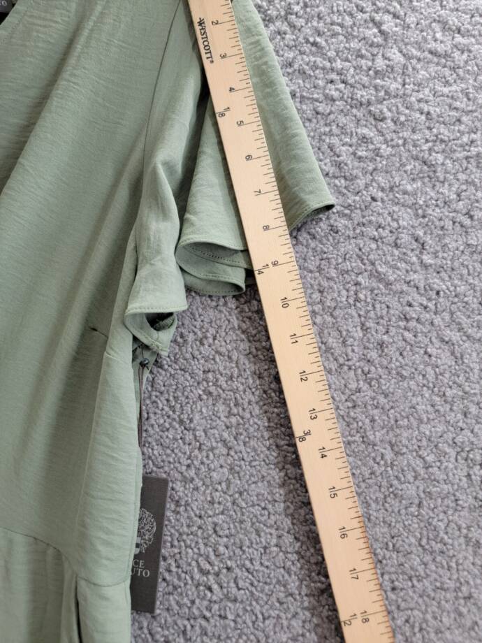 VINCE CAMUTO Flutter Sleeve Crop Wide Leg Jumpsuit Women's L Olive Mist Zip Back