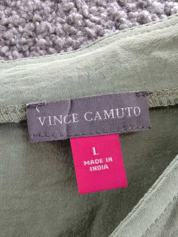 VINCE CAMUTO Flutter Sleeve Crop Wide Leg Jumpsuit Women's L Olive Mist Zip Back