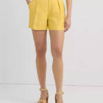 Lauren Ralph Lauren Pleated Linen Blend Shorts Women's 10 Primrose Yellow Solid