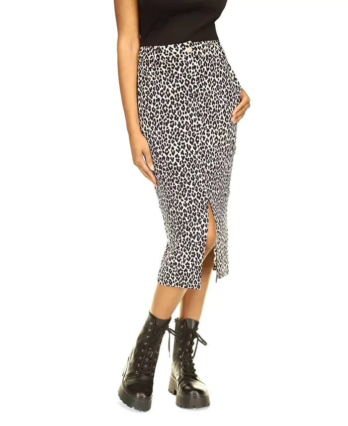 MICHAEL Michael Kors Animal-Print Utility Slit-Front Skirt Women's L Aluminum