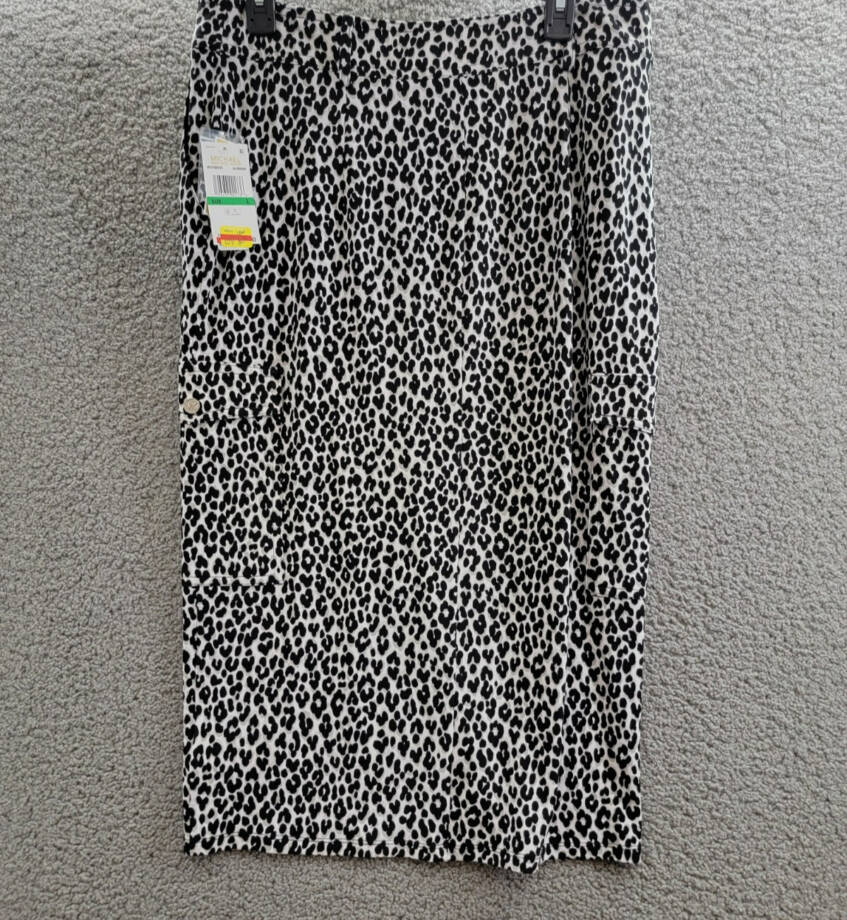 MICHAEL Michael Kors Animal-Print Utility Slit-Front Skirt Women's L Aluminum