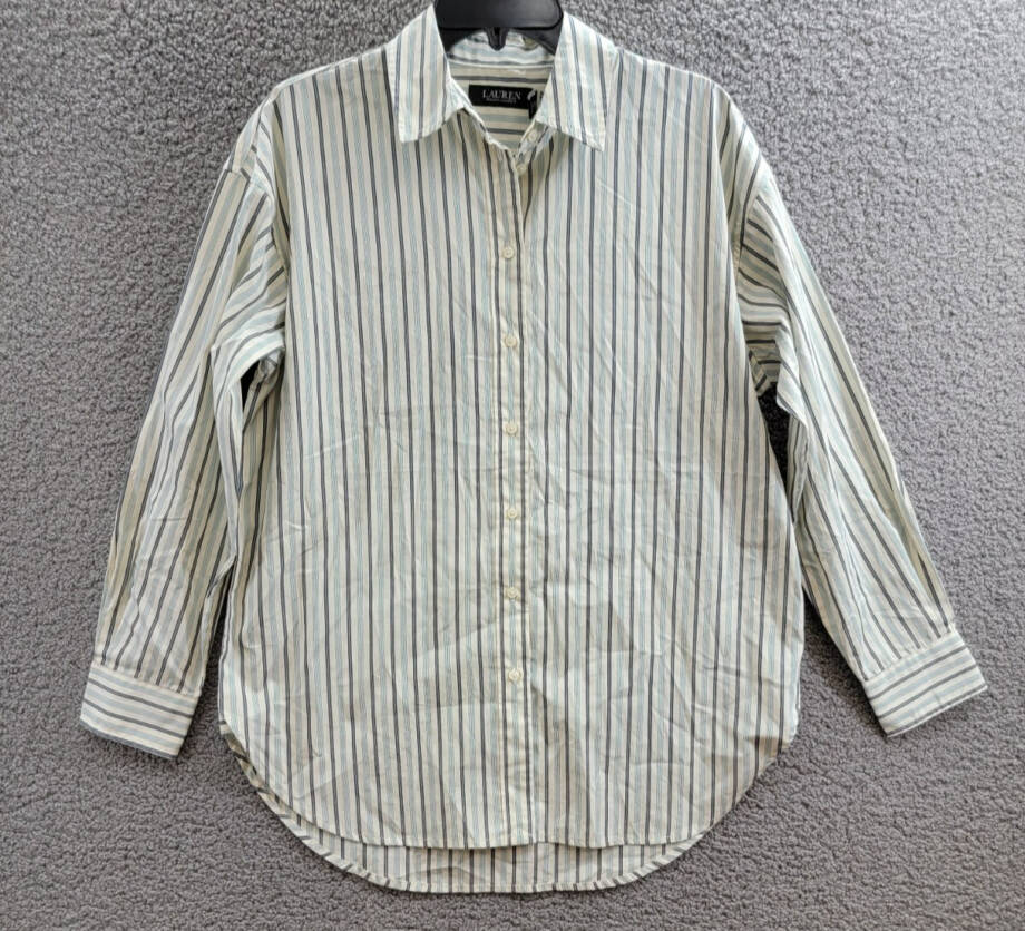 Lauren Ralph Lauren Striped Button Up Shirt Women's S Blue/White Long Sleeve