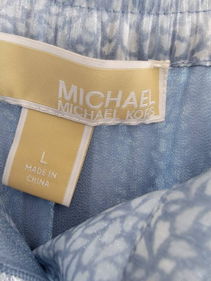 MICHAEL Michael Kors Petal Wide Leg Pants Women's L Chambray Zip Hook & Bar