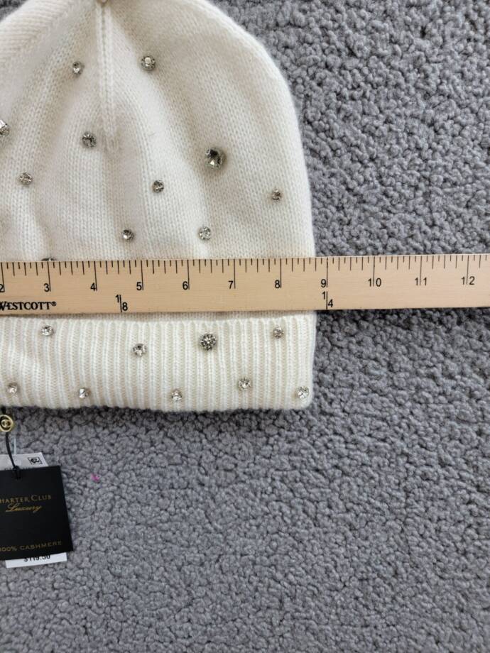 Charter Club Cashmere Embellished Cuffed Beanie Women's One Size Vanilla Ice