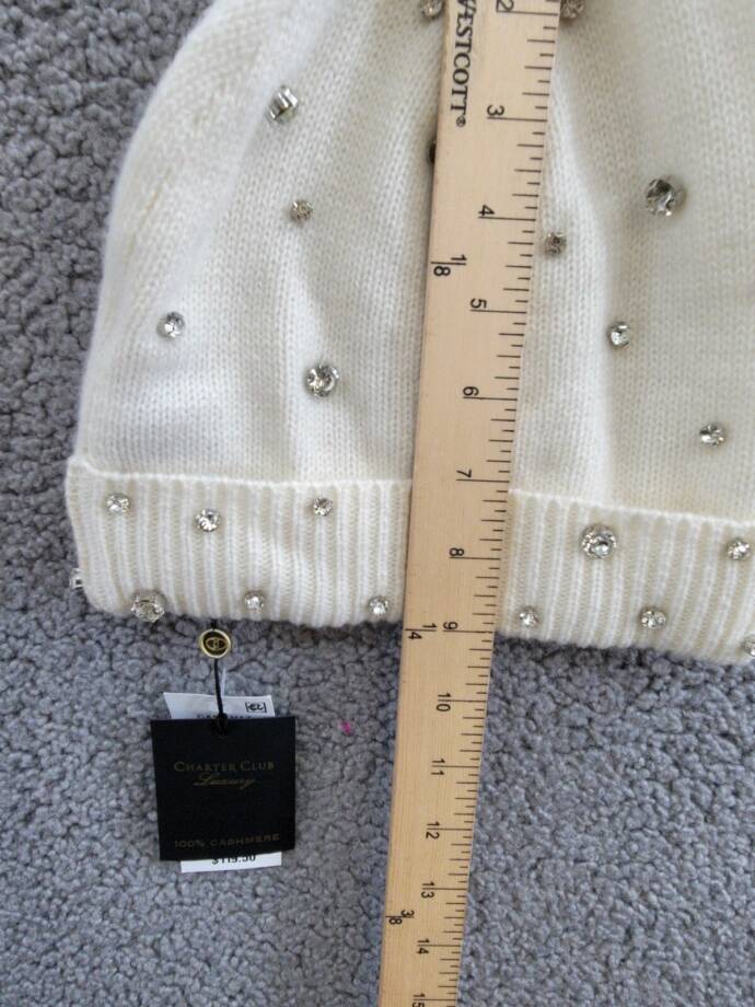 Charter Club Cashmere Embellished Cuffed Beanie Women's One Size Vanilla Ice