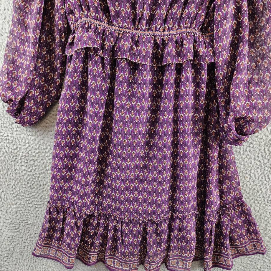 Max Studio Floral 3/4 Balloon Sleeve Dress Women's S Purple Multi V-Neckline