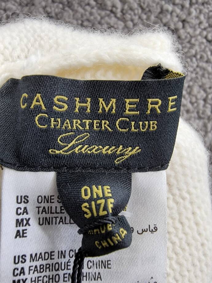 Charter Club Cashmere Embellished Cuffed Beanie Women's One Size Vanilla Ice