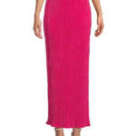 Renee C. Plisse Side Slit Maxi Skirt Women's XS Pink Solid Elastic Waist Pull On