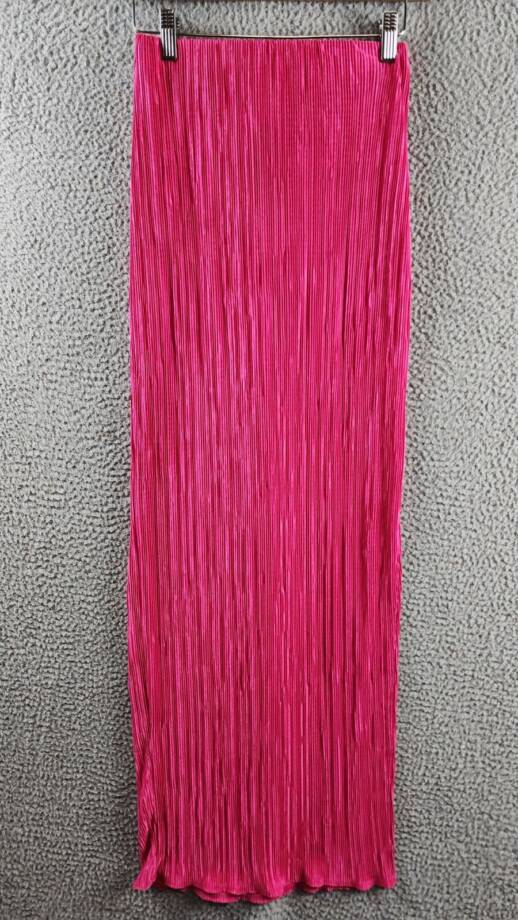 Renee C. Plisse Side Slit Maxi Skirt Women's XS Pink Solid Elastic Waist Pull On