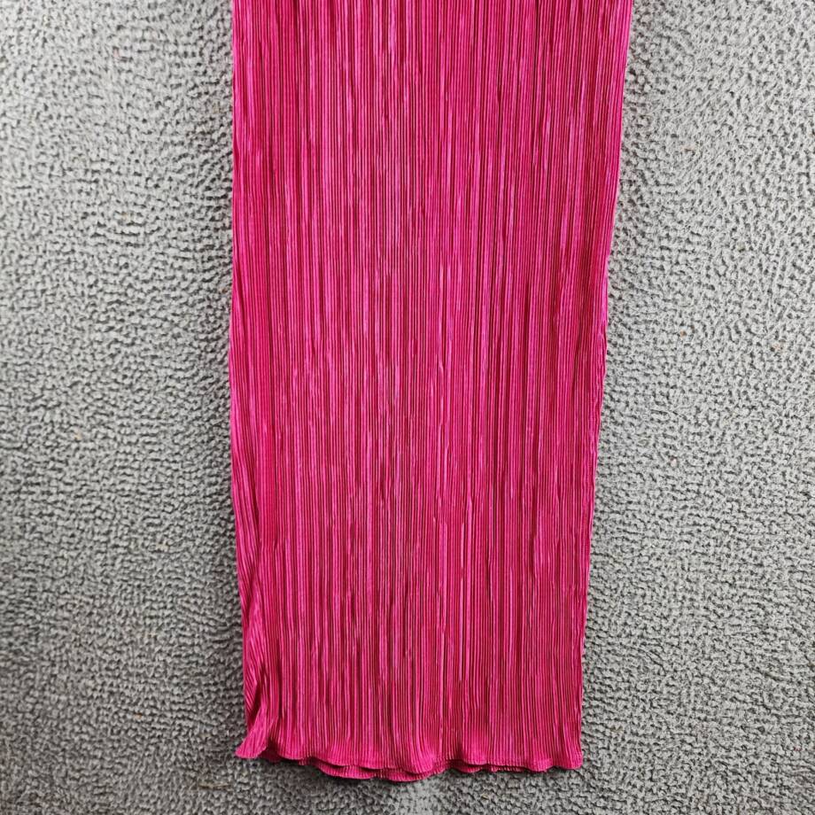 Renee C. Plisse Side Slit Maxi Skirt Women's XS Pink Solid Elastic Waist Pull On